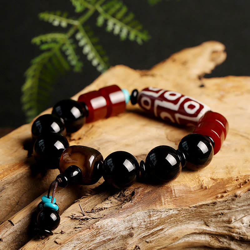 KarmaRipple's Tibetan Nine-Eye Dzi Bead Black Onyx Wealth Protection Bracelet p4