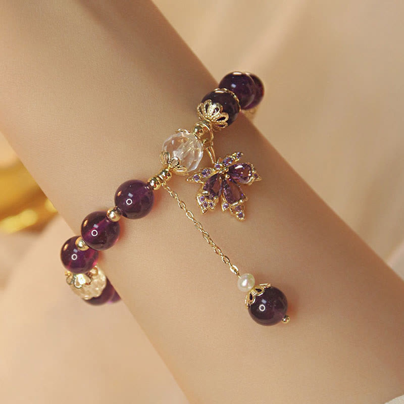 KarmaRipple's 14k Gold Plated Authentic Amethyst Balancing Maple Leaf Talisman Bracelet p1