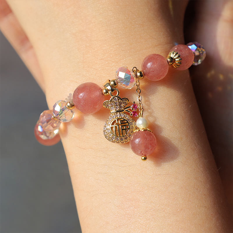 KarmaRipple's Authentic Strawberry Quartz Gemstone Money Bag Talisman Positive Bracelet p3