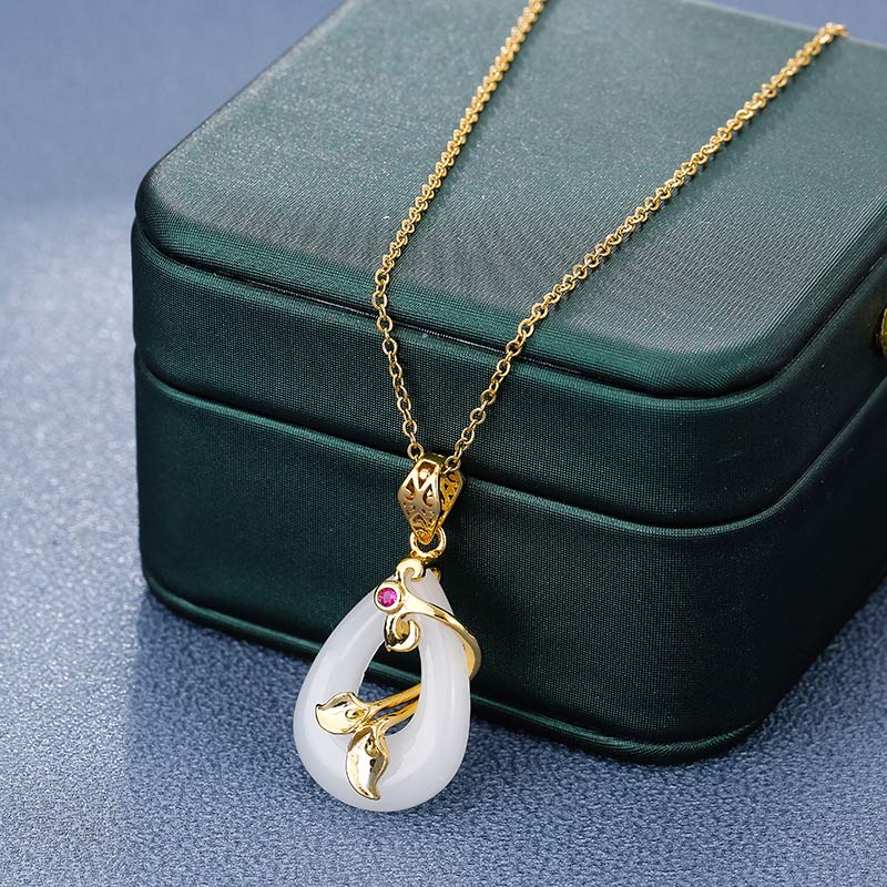 KarmaRipple's Jade Oval Pattern Blessing Fortune Pendant Necklace p5