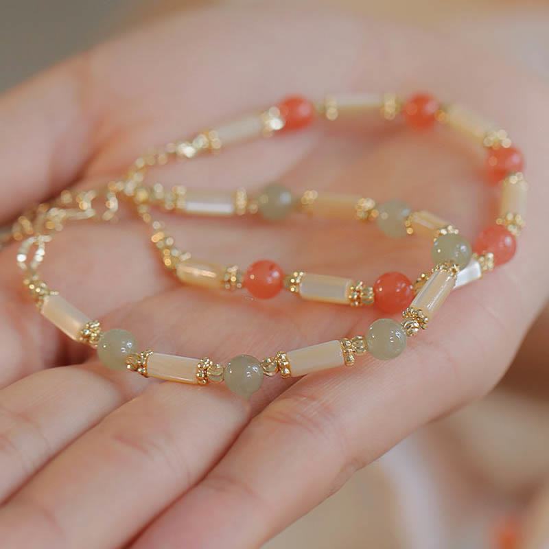 KarmaRipple's Tridacna Stone Red Agate Hetian Jade Blessing Bracelet p9
