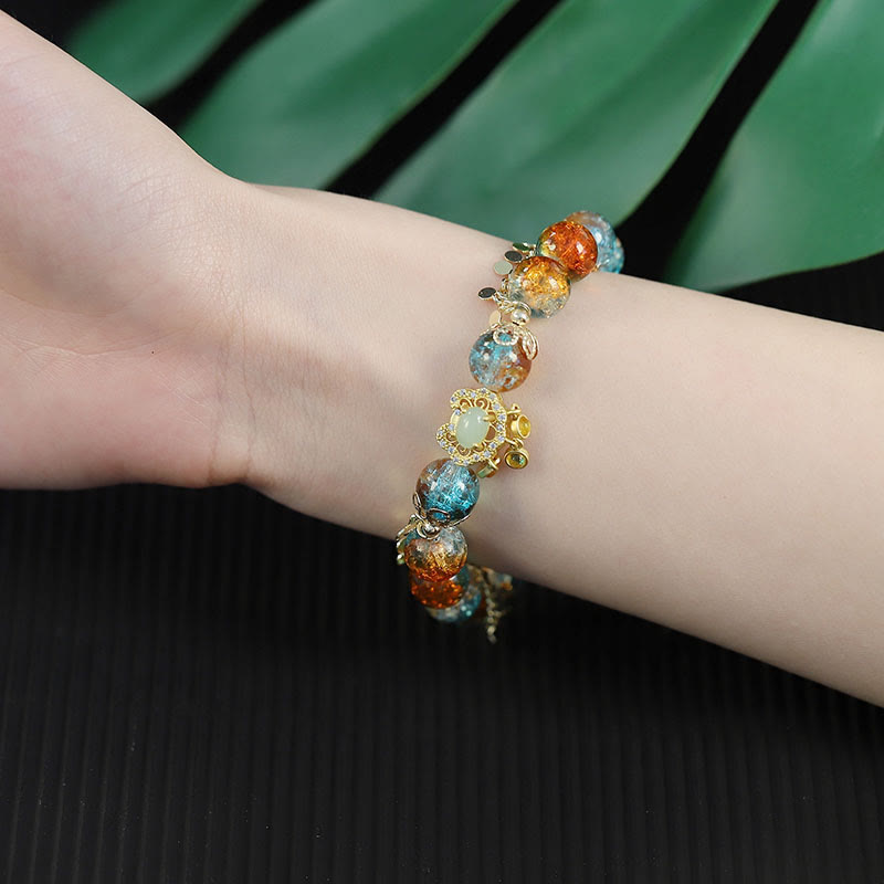 KarmaRipple's Colorful Liuli Glass Bead Chinese Lock Talisman Fortune Bracelet p11