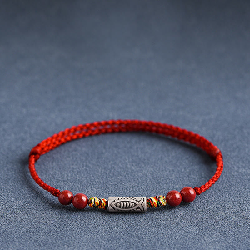 KarmaRipple's 925 Sterling Silver Koi Fish Cinnabar Bead Wealth Handcrafted Woven Bracelet Anklet p15