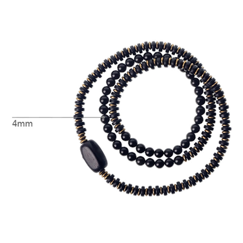 KarmaRipple's Rainbow Obsidian Ebony Wood Bronze Balancing Triple Wrap Bracelet p16