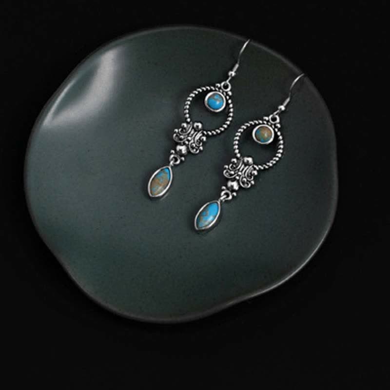 KarmaRipple's 925 Sterling Silver Vintage Turquoise Waterdrop Pattern Balance Drop Dangle Earrings p8