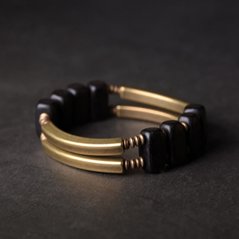 KarmaRipple's Tibetan Ebony Wood Bronze Balance Double Layer Bracelet p18