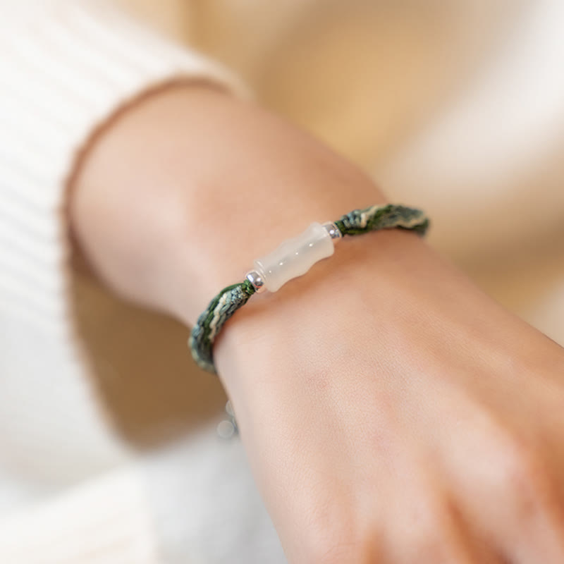KarmaRipple's Ivory Jade Bamboo Reincarnation Weave Wealth Fortune Strength String Bracelet p5