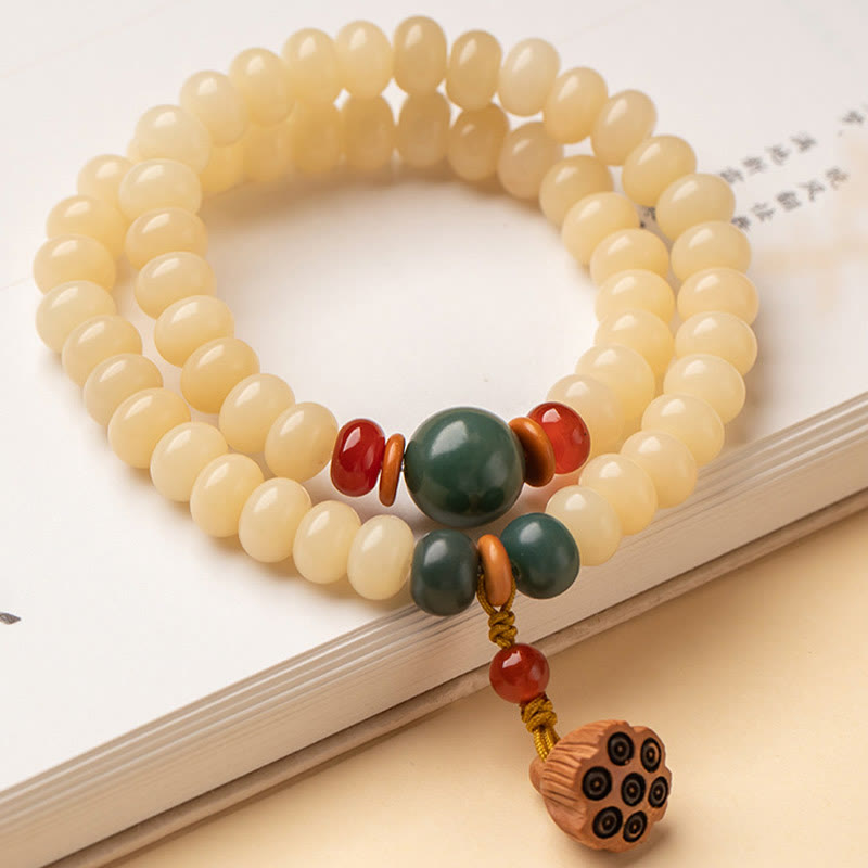 KarmaRipple's Bodhi Seed Lotus Pod Talisman Peace Double Wrap Bracelet p5