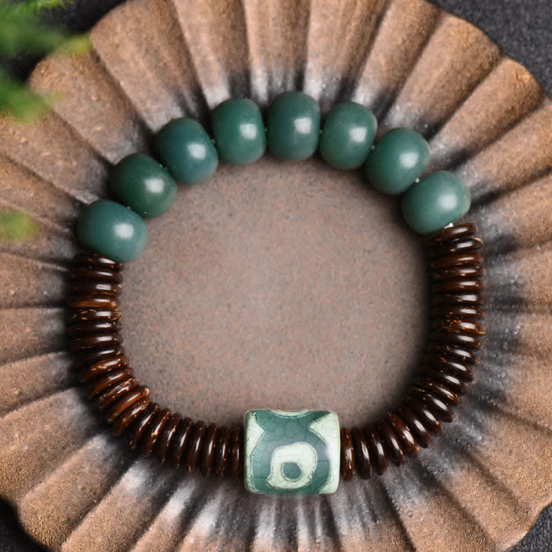 KarmaRipple's Tibetan Cyan Bodhi Seed Dzi Bead Coconut Shell Keep Away Evil Spirits Bracelet p3