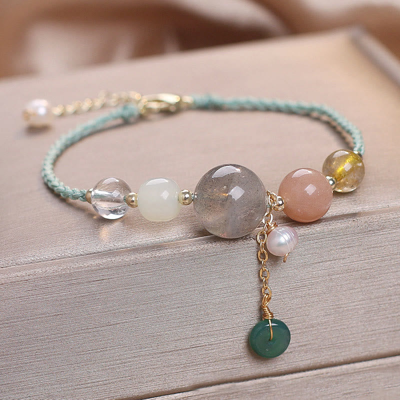 KarmaRipple's Moonstone Sunstone Beadwork Peace Buckle Talisman Balancing Bracelet p16