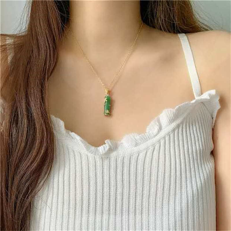 KarmaRipple's Ivory Jade Cyan Jade Bamboo Fortune Protection Pendant Necklace p7