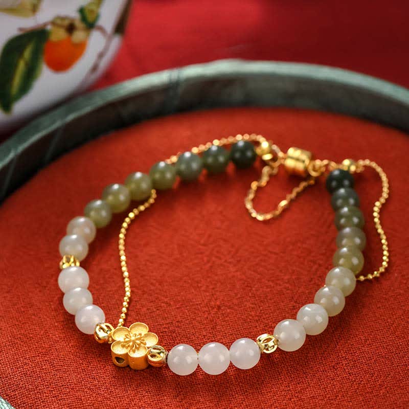 KarmaRipple's 925 Sterling Silver Authentic Hetian Jade Peach Blossom Fortune Chain Bracelet p8
