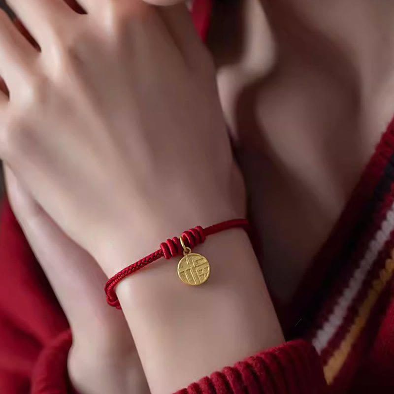 KarmaRipple's Handmade Eight Thread Peace Weave Fu Character Talisman Fortune Happiness Red Rope Bracelet p4