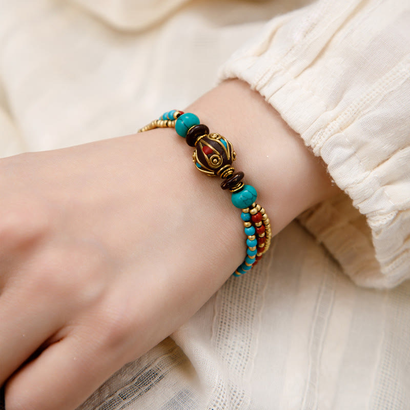 KarmaRipple's Tibetan Turquoise Om Mani Padme Hum Protection Strength Bracelet p27