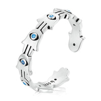 KarmaRipple's 925 Sterling Silver Hamsa Symbol Zircon Adjustable Ring