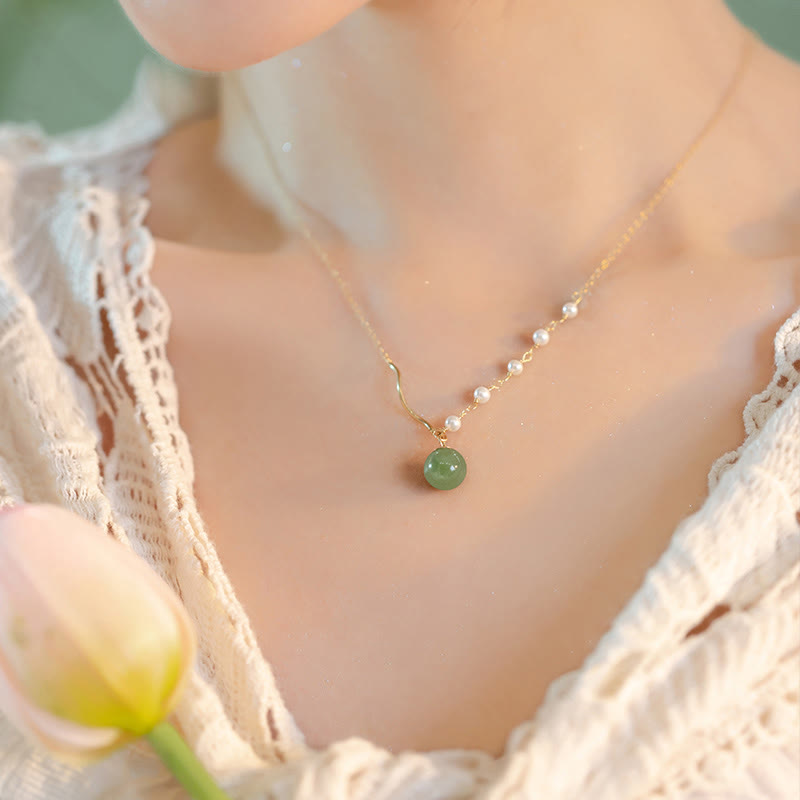 KarmaRipple's KarmaRipple's atural Hetian Jade Pearl Fortune Bead Pendant Necklace p7