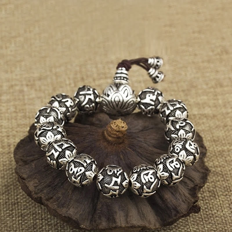 KarmaRipple's Tibetan Om Mani Padme Hum Carved Alloy Beadwork Amulet Bracelet ( p9