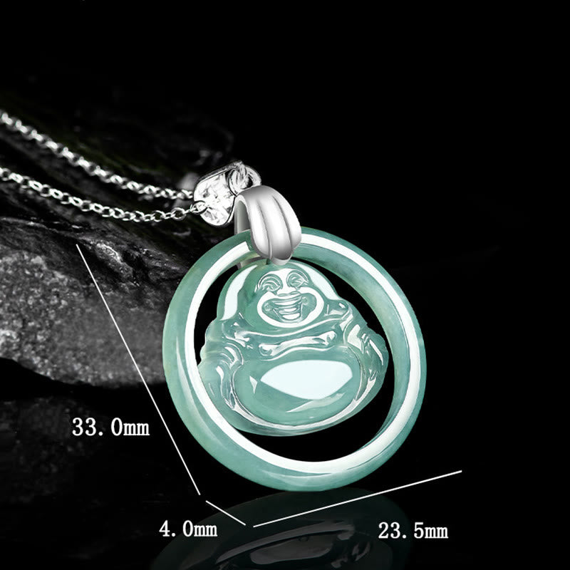 KarmaRipple's 925 Sterling Silver Authentic Jade Round Laughing Buddha Abundance Chain Pendant Necklace p7