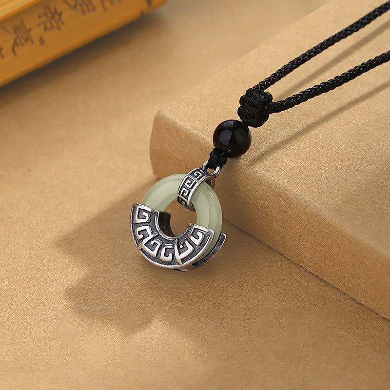 KarmaRipple's 925 Sterling Silver Authentic Hetian Jade Peace Buckle Prosperity Pendant Necklace p2