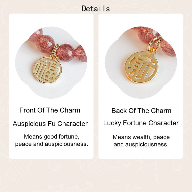 KarmaRipple's 14K Gold Plated Strawberry Quartz Fu Character Balancing Talisman Bracelet p5