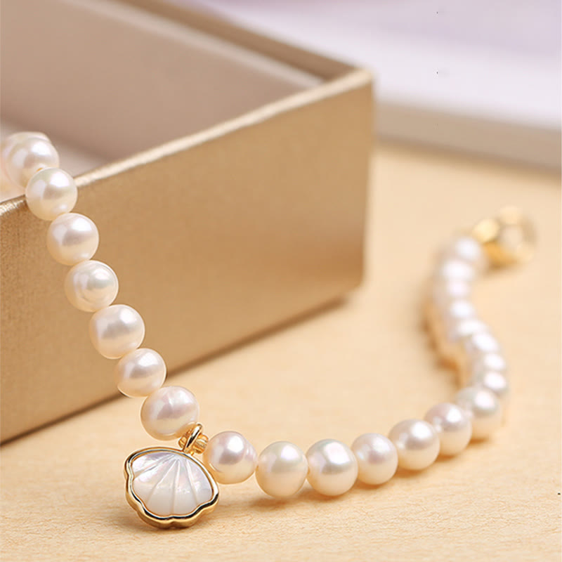 KarmaRipple's 14K Gold Plated Authentic Pearl Gemstone Shell Talisman Bead Bracelet p5