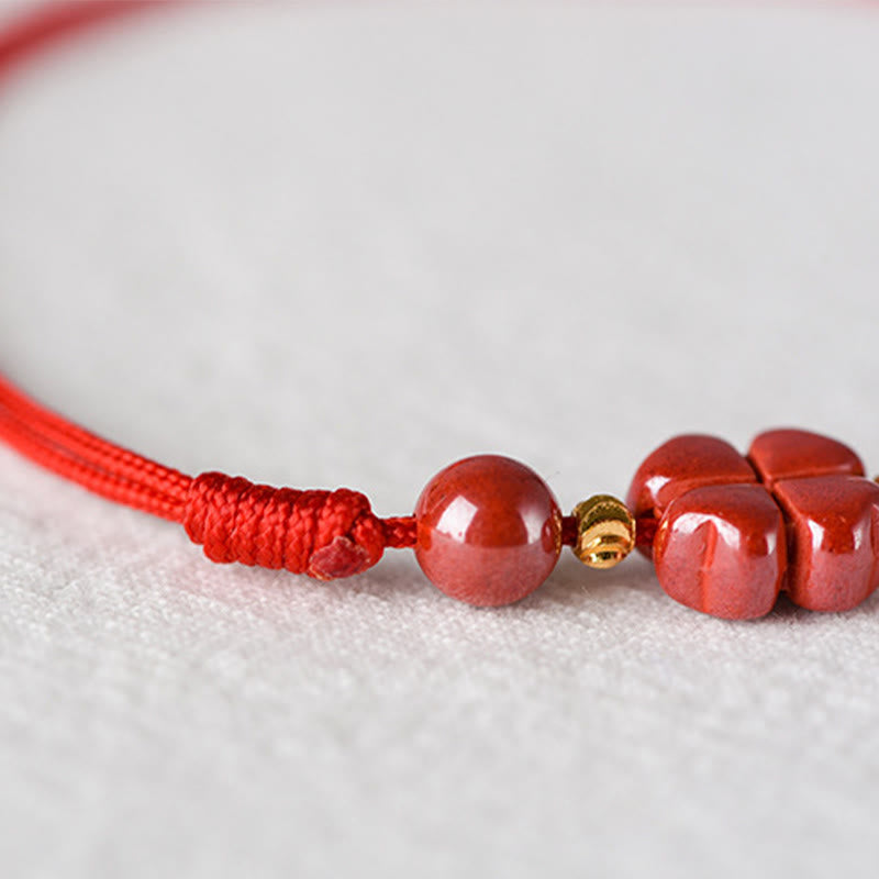 KarmaRipple's Four Leaf Clover Cinnabar Blessing Calm String Bracelet Anklet p7