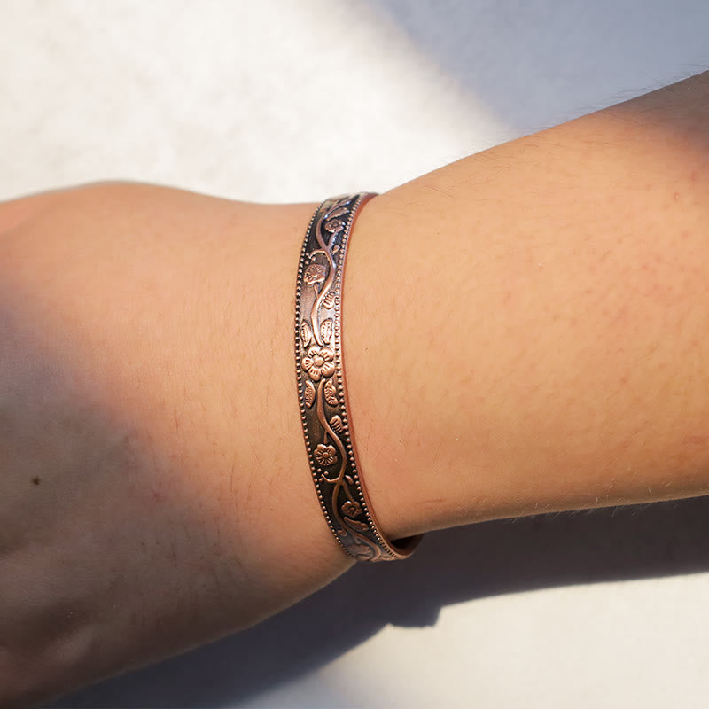 KarmaRipple's Floral Magnetic Bronze Adjustable Cuff Bracelet Bangle p4