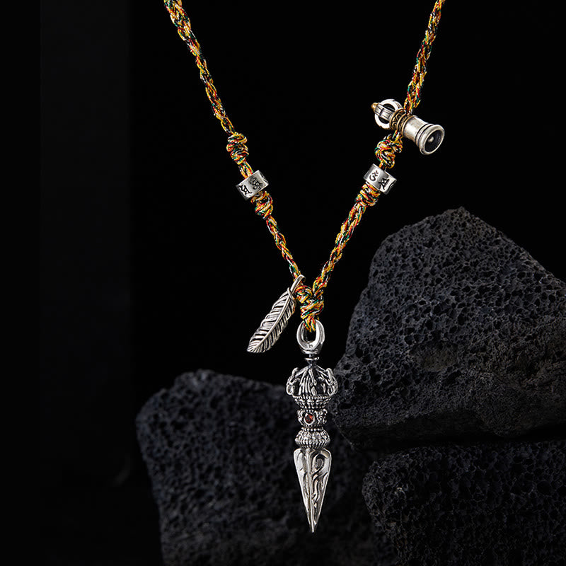 KarmaRipple's Tibetan Handmade 925 Sterling Silver Dorje Vajra Om Mani Padme Hum Feather Strength Pendant Necklace p2