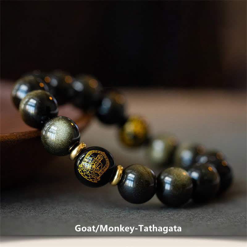 KarmaRipple's Chinese Zodiac Natal Buddha Gold Sheen Obsidian Wealth Protection Bracelet p6
