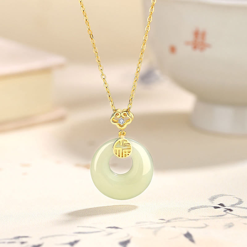 KarmaRipple's 925 Sterling Silver Ginkgo Leaf Butterfly Rose Chalcedony Hetian Jade Peace Buckle Fu Character Balance Pendant Necklace p21